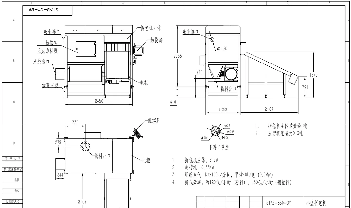 某日用品生产企业 STAB-850 活性炭与蛭石自动拆包投料项目